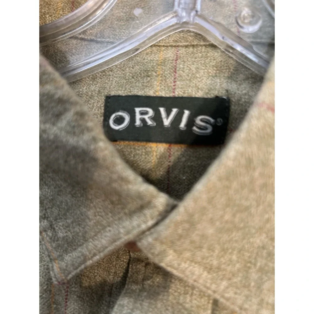 Orvis Long Sleeve Shirt Green Window Pane Suede Elbow Men Size Large - Picture 6 of 7